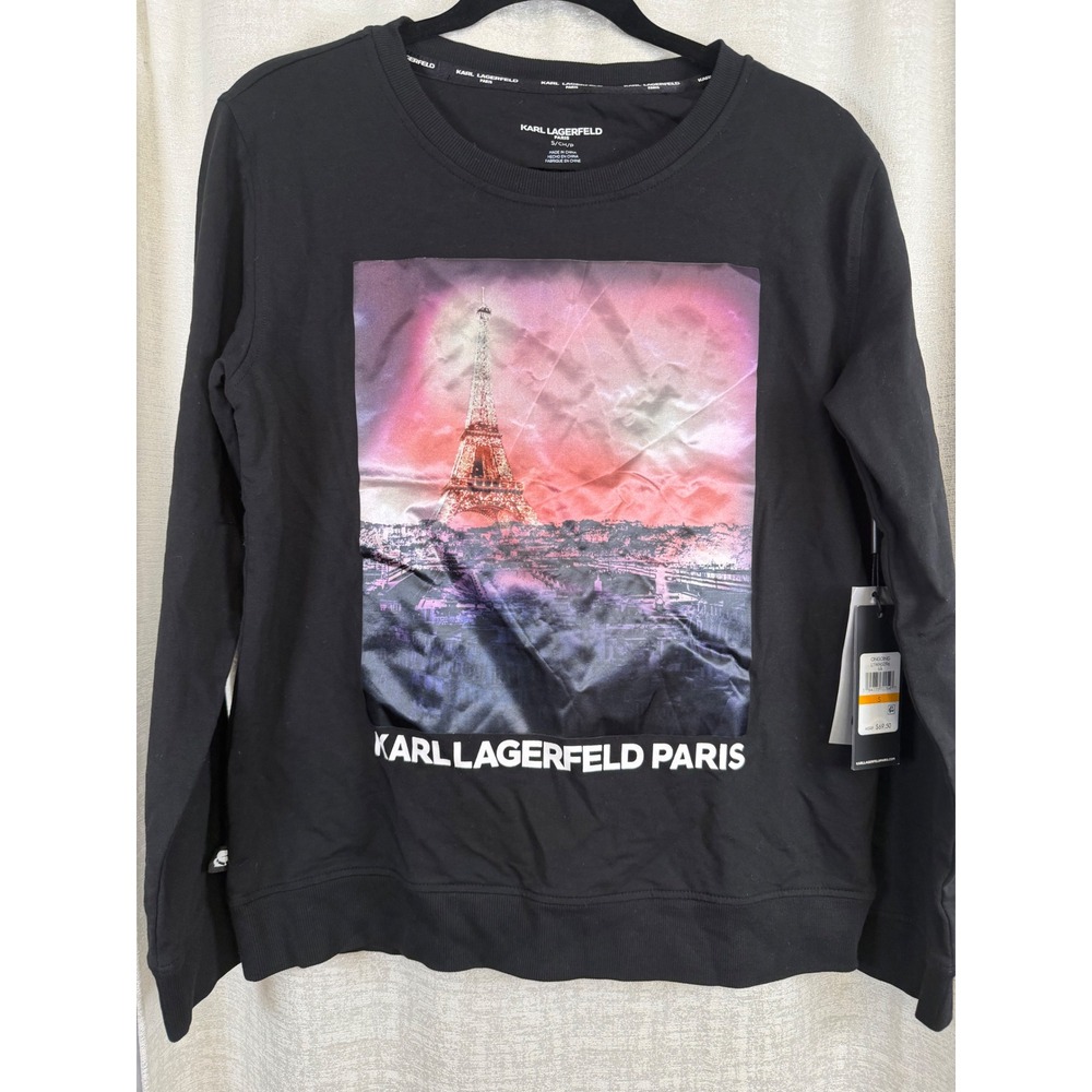 Karl Lagerfeld Paris Womens Eiffel Tower Graphic Sweatshirt Black Small NWT